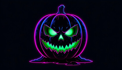 Menacing Neon Pumpkin: Pink Blue Outline, Dripping Green Glowing Face