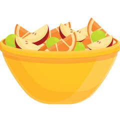 Yellow Bowl Overflowing With Freshly Cut Sliced Apples Oranges And Green Grapes In Bright Sunlight Healthy Food Concept
