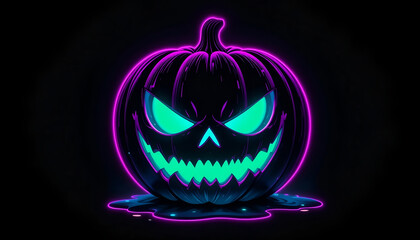 Menacing Neon Pumpkin: Pink Blue Outline, Dripping Green Glowing Face