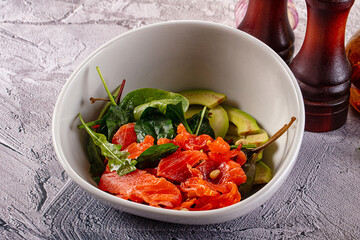 Dietary salad with salmon and avocado