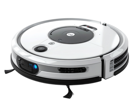 White robot vacuum cleaner, Isolated on transparent or white backgrounds