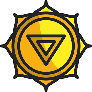Yellow Chakra Symbol With Inner Triangle And Sunburst Petals On Transparent Background Representing Spiritual Energy And Balance
