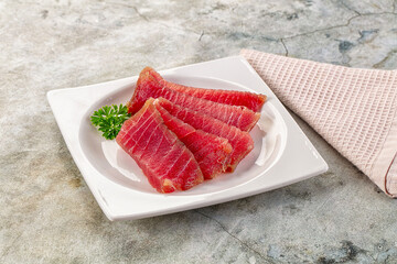Raw red tuna sashimi slices