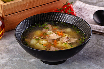 Chicken homemade soup with potato