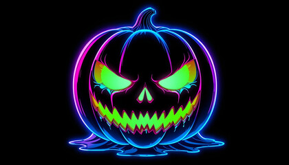 Menacing Neon Pumpkin: Pink Blue Outline, Dripping Green Glowing Face