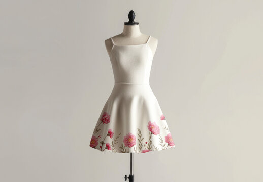 Elegant Floral Embroidered Dress Mockup PSD