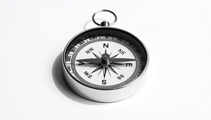 Analog compass showing directions on a white surface