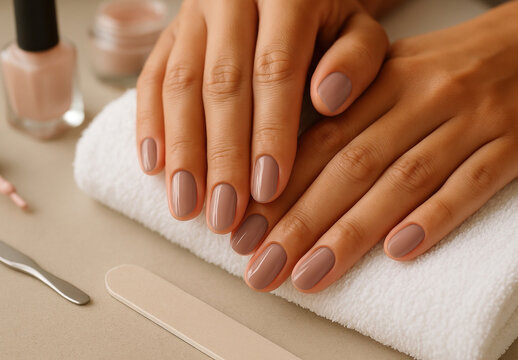 Elegant Manicure Mockup with Nude Polish PSD
