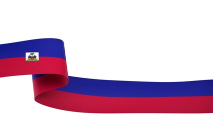 Waving Haiti Flag Ribbon on White Background with Alpha