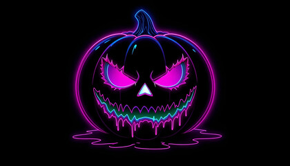 Pink Purple Neon Jack-o'-Lantern with Dripping Cyan-Green Scary Face
