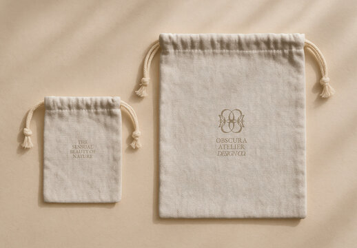 Elegant Natural Fabric Pouches Mockup PSD