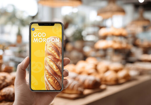 Fresh Bread Mobile App Display Mockup PSD