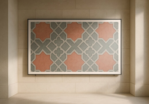 Geometric Tile Pattern Wall Art Mockup PSD