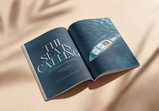 Open Magazine Mockup Featuring Ocean Journey PSD