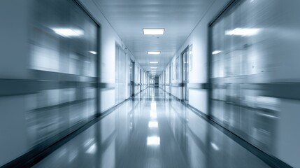 Obraz premium Stunning photo of long, empty hospital corridor with motion blur effect.