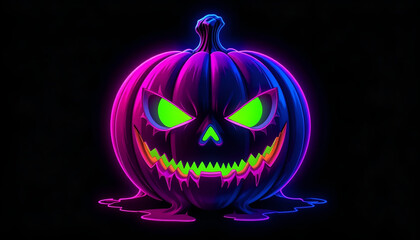 3D Neon Pumpkin: Pink Outline with Acid Green Evil Glowing Face