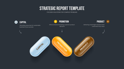 Advertising Plan Slideshow Layout Vector Illustration. Service Overview 3 Step Infographic Presentation Design. Digital Visualization Three Element Diagram Slide Template.