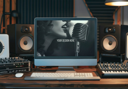 Studio Setup With Computer Mockup PSD