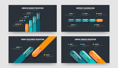 Advertising Innovation Four Five Two Three Element Diagram Slideshow Template Vector Illustration Bundle. Enterprise Visualization 4 5 2 3 Step Infographic Frame Design Set.