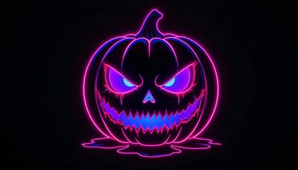 Electric Blue Face Jack-o'-Lantern with Pink Neon Outline on Black