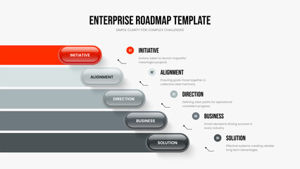 Creative Analysis Five Element Diagram Presentation Layout. Enterprise Overview Slideshow Template Vector Illustration. Modern Launch 5 Step Infographic Frame Design.