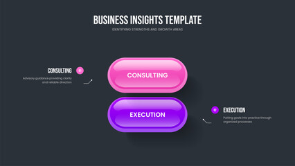 Sales Showcase Two Step Diagram Frame Layout. Professional Profile Slide Design Vector Illustration. Financial Briefing 2 Element Infographic Presentation Template.
