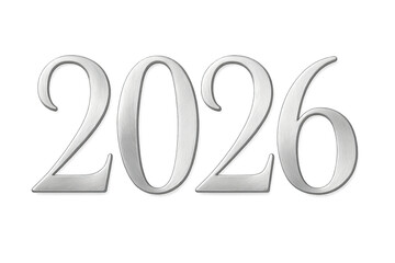 Naklejka na ściany i meble Year 2026 silver metallic calligraphy transparent background Naklejka na ściany i meble Year 2026 silver metallic calligraphy transparent background