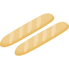 Two Golden Brown Baguette Loaves Side by Side Against a White Background with Subtle Scoring Marks and a Transparent Overlay Indicating an Isolated Food Item