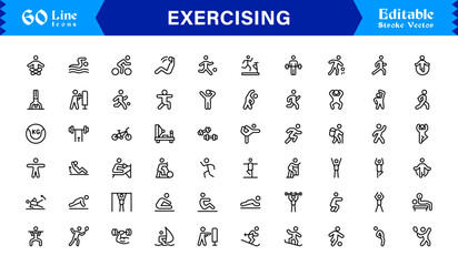 Fitness Exercise Workout Line Icon Set – Professional, Modern, Minimal, and Pixel Perfect Vector Illustrations