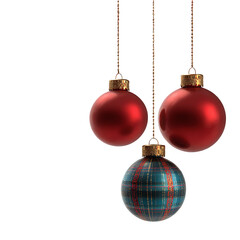 Three hanging Christmas balls isolated on transparent background
