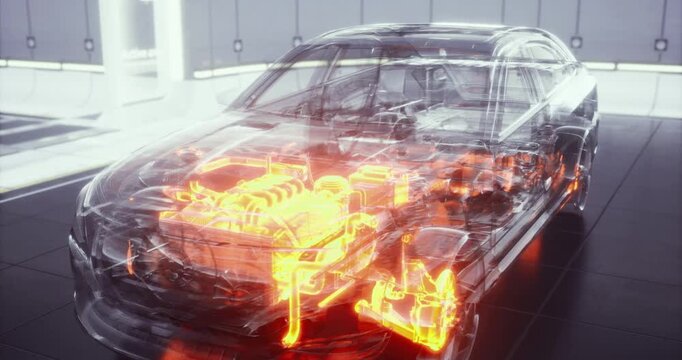Experience a groundbreaking look at automotive engineering with a transparent car revealing its complex inner mechanisms. Gleaming parts glow as they showcase the merging of technology and design.