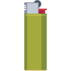 A bright green disposable lighter with a gray metallic top and a red igniter button isolated on a transparent white background