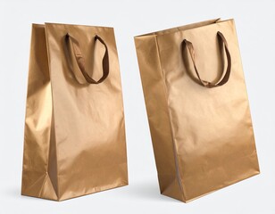 Two tan paper gift bags with soft loop handles, plain