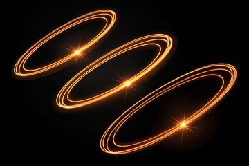 Abstract glowing golden rings with sparkling light trails on a dark background. A futuristic or magical symbol of cosmic energy, portals, and orbital motion.
 Generative Ai.