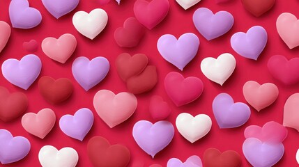 Colorful hearts background with pink red and purple shapes decorations