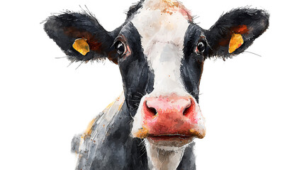 A curious cow with endearing eyes gazes forward its coat a blend of black and white art in on transparent background
