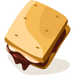 A Flat Illustration of a Smores Dessert With Melted Chocolate And Marshmallow Against A Transparent Background
