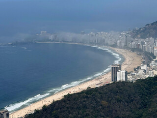 Aerial view of Brazilian city of Rio de Janeiro with skyline and Copacabana beach seen from Sugarloaf Mountain on a spring day. Photo taken October 12th, 2025, Rio de Janeiro, Brazil.
