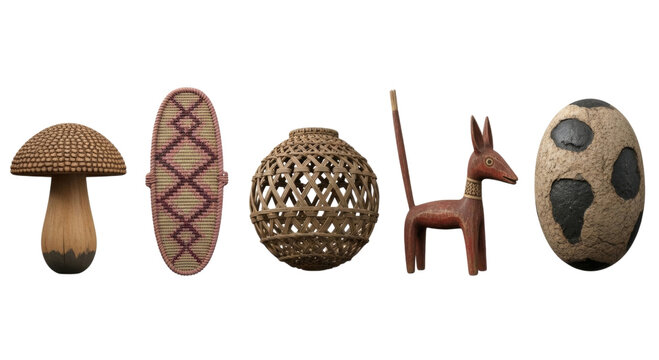 Collection of african tribal art objects transparent background cutout png