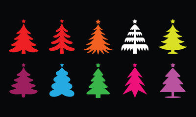 Fototapeta premium Pop Art Christmas Tree Collection, Vibrant Holiday Tree Vector Set, vector, illustration