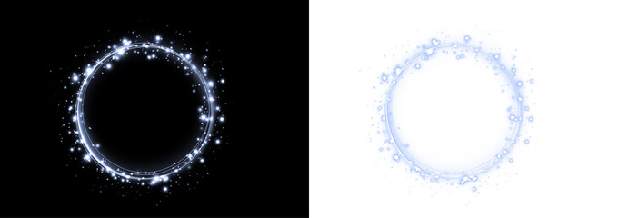 Fototapeta premium Png White and Blue Electric Light Ring Overlay PNG on transparent background