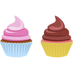 Two Pixelated Cupcakes One Pink Frosting the Other Chocolate Frosting Set Against a White Background