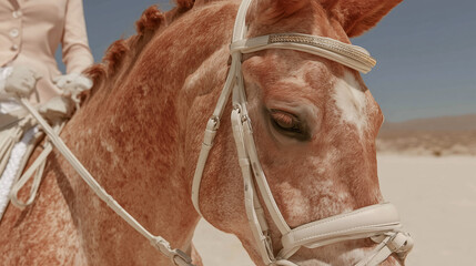 Obraz premium Close-up of a horse’s head in bridle — emotive shot for animal care, harness gear and decorative equine content. 