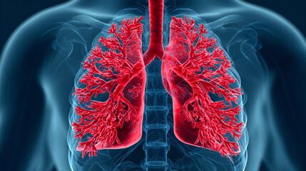 Close up of a person's lungs with red branches. The image conveys the importance of healthy lungs and the potential consequences of lung disease