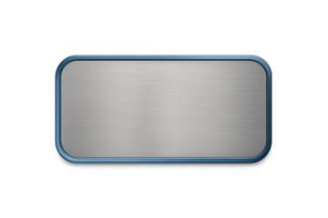 Blank metal sign with blue frame on transparent background