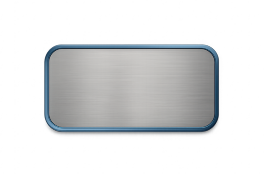 Blank metal sign with blue frame on transparent background - Powered by Adobe