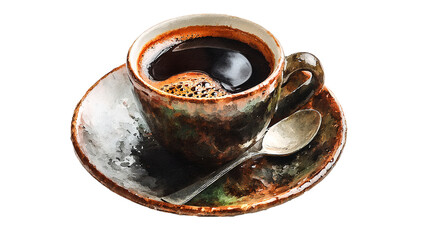A steaming cup of rich dark coffee beckons promising warmth and comfort on a cool morning on transparent background