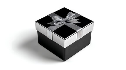 Elegant Gift Box Awaits, Wrapped in Silver Ribbon. Ready for festive use, product mockup, design, web, marketing.