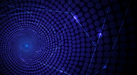 Abstract digital tunnel with blue light and geometric shapes.