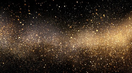 Obraz premium Abstract golden glitter particles on black background creative design element